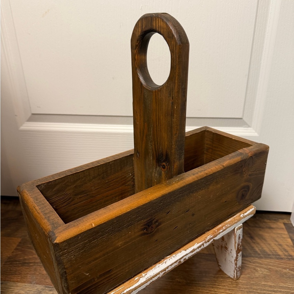 Vintage Handmade Wooden Caddy | Rustic Farmhouse Tote | Primitive Carry-All - Picture 3 of 6